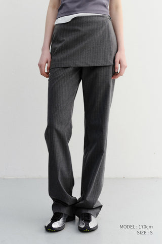 SKIRT LAYERED SLIM PANTS CHARCOAL GREY STRIPE