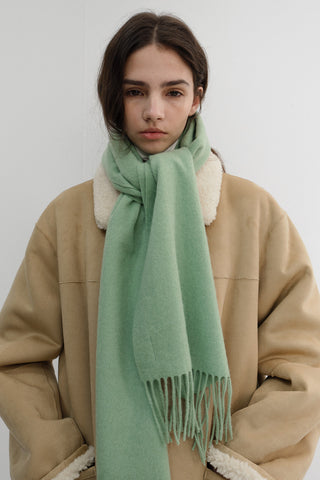 FRINGED CASHMERE MUFFLER SOFT GREEN