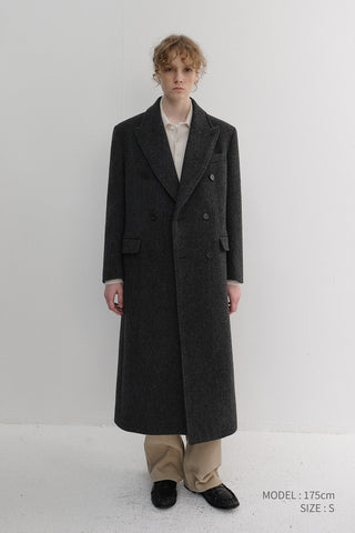 UNISEX TAILORED DOUBLE-BREASTED COAT CHARCOAL GREY PATTERN