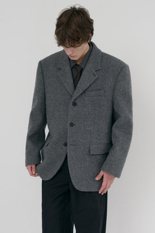 UNISEX 3 BUTTON WOOL BLAZER GREY