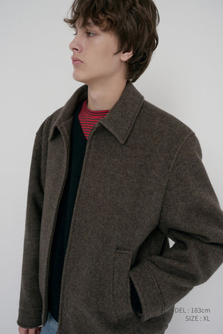 UNISEX COLLARED WOOL BLOUSON BROWN MELANGE