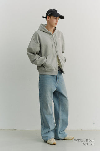 UNISEX CROPPED ZIP-UP HOODIE MELANGE GREY