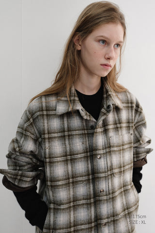 UNISEX QUILTED FLANNEL SHIRT KHAKI CHECK