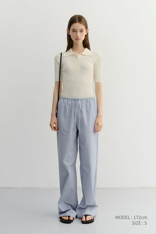 BUTTONED SLIM POLO KNIT CREAM