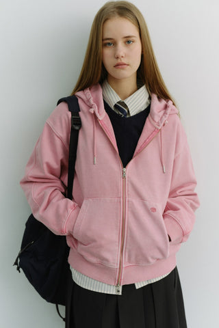 UNISEX GARMENT DYED ZIP-UP HOODIE LIGHT PINK