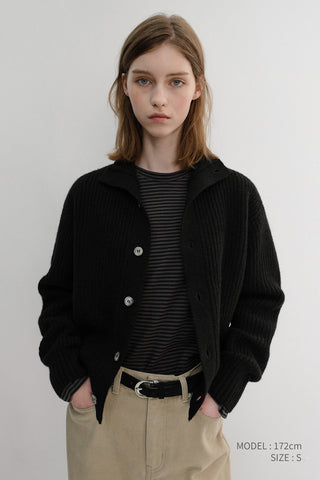 UNISEX HIGH NECK BUTTON CARDIGAN BLACK