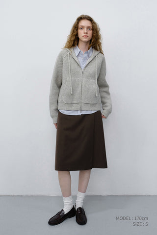 UNISEX HOODED KNIT CARDIGAN LIGHT MELANGE GREY