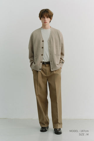 PLEATED CHINO SLACKS KHAKI BROWN