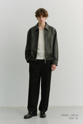 UNISEX DRIZZLER LEATHER JACKET BRUSHED BLACK