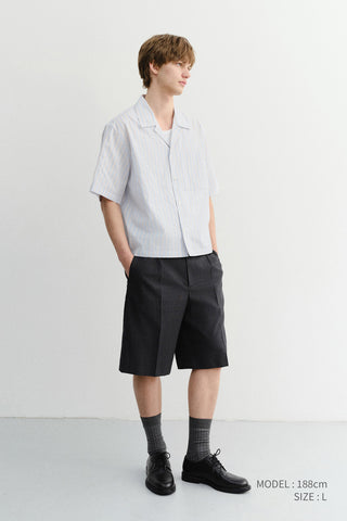 CROPPED OPEN COLLARED STRIPED SHIRT BEIGE STRIPE