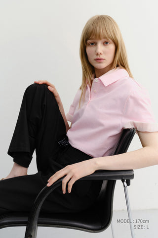 CROPPED SLIM COLLARED T-SHIRT PINK