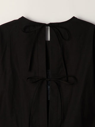 RIBBONED BACK SLIT BLOUSE BLACK