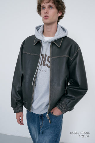 UNISEX REFINED LEATHER BLOUSON BRUSHED BLACK