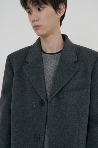 UNISEX 2-WAY 3 BUTTON CASHMERE COAT CHARCOAL GREY
