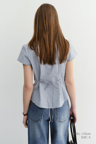 VINTAGE CAP SLEEVE SLIM SHIRT SOFT BLUE CHECK