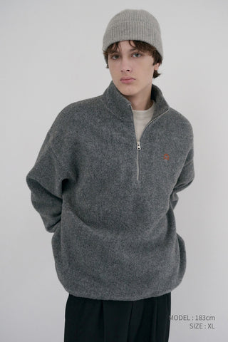 UNISEX HALF ZIP-UP FLEECE SWEATSHIRT MELANGE GREY