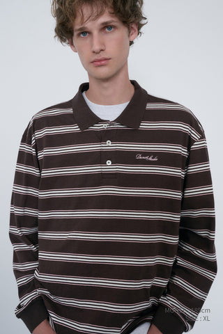 UNISEX MULTI STRIPE COLLARED T-SHIRT BROWN STRIPE