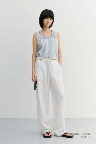 FRILL SLEEVELESS BLOUSE SOFT BLUE CHECK