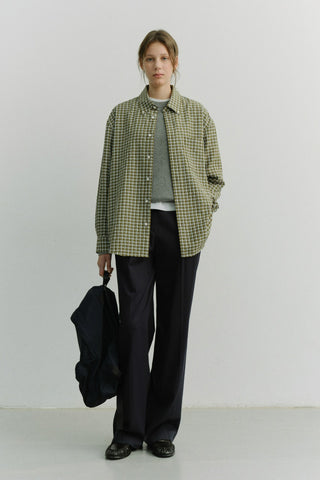 UNISEX OVERSIZED BD CHECKED SHIRT KHAKI GREEN CHECK