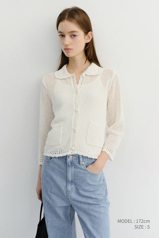 CROCHET COLLARED CARDIGAN IVORY