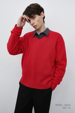 UNISEX CASHMERE V-NECK SWEATER RED