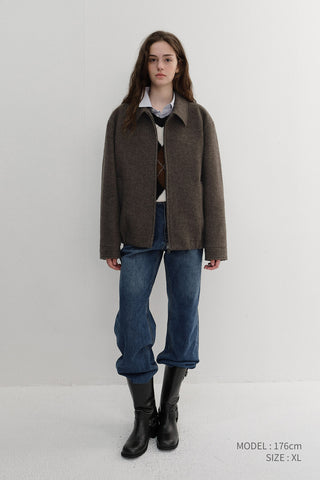 UNISEX COLLARED WOOL BLOUSON BROWN MELANGE