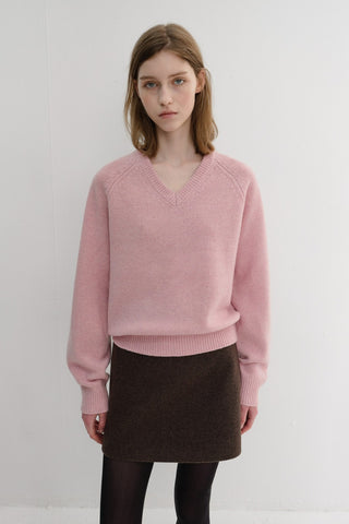 UNISEX SOFT VOLUME V-NECK SWEATER SOFT PINK