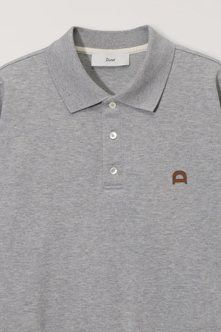 UNISEX LEATHER LOGO COLLARED T-SHIRT MELANGE GREY