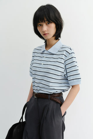 UNISEX STRIPED POLO SHIRT SOFT BLUE