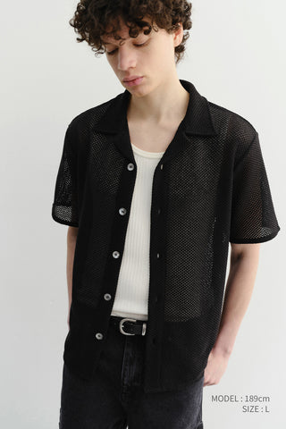 OPEN COLLARED CROCHET SHIRT BLACK
