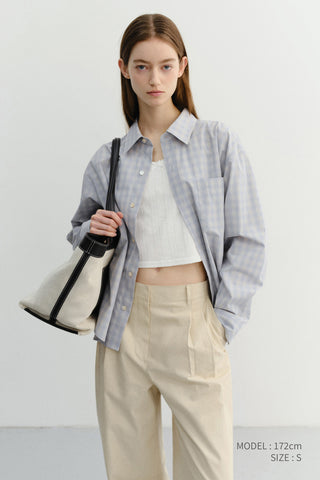 UNISEX CROPPED CHECKED SHIRT SOFT BLUE CHECK