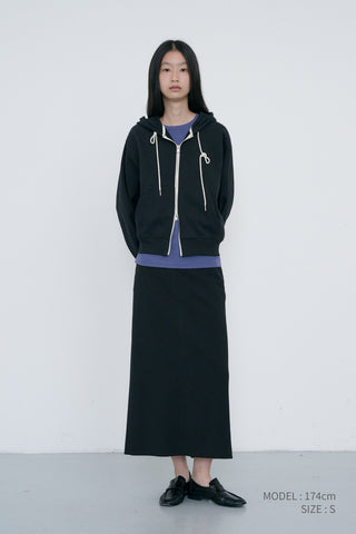 UNISEX LEATHER LOGO ZIP-UP HOODIE BLACK