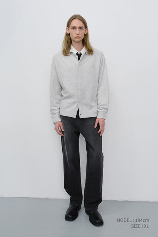UNISEX COLLARED KNIT CARDIGAN LIGHT MELANGE GREY