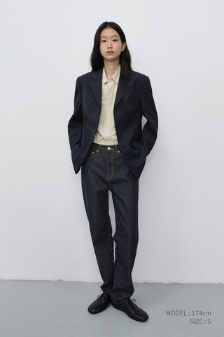 UNISEX CLASSIC 3 BUTTON WOOL BLAZER NAVY STRIPE