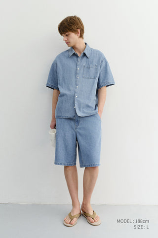 UNISEX LINEN DENIM SHORTS LIGHT BLUE