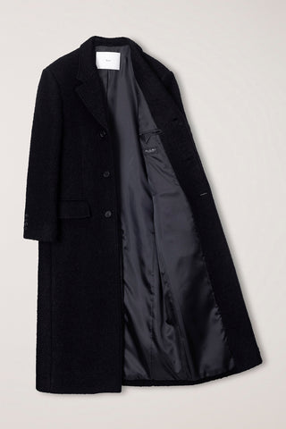 UNISEX 2-WAY 3 BUTTON BOUCLE WOOL COAT BLACK