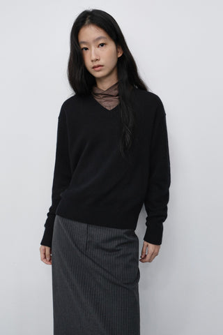 UNISEX CASHMERE V-NECK SWEATER BLACK