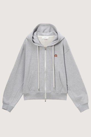 UNISEX LEATHER LOGO ZIP-UP HOODIE MELANGE GREY