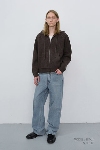 UNISEX HOODED KNIT CARDIGAN BROWN