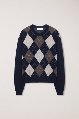 UNISEX ARGYLE CREWNECK SWEATER NAVY