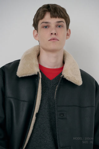 UNISEX REVERSIBLE SOFT SHEARLING HALF JACKET BLACK