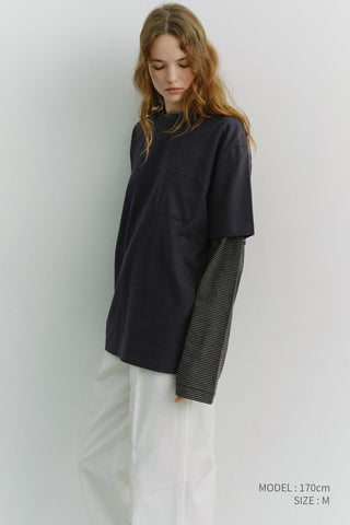 UNISEX LAYERED SET-UP T-SHIRT NAVY BLACK STRIPE