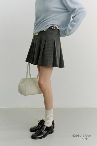 PLEATS MINI SKIRT GREY STRIPE