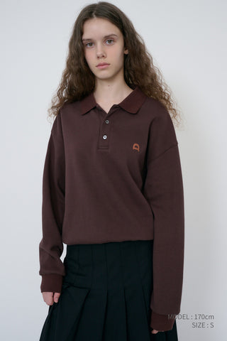 UNISEX LEATHER LOGO COLLARED T-SHIRT BROWN