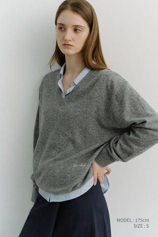 UNISEX SOFT V-NECK SWEATER MELANGE GREY