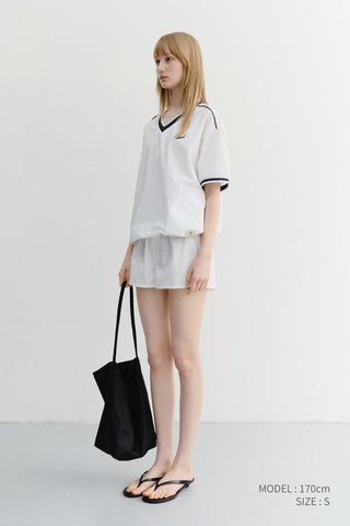 UNISEX V-NECK WOVEN TOP WHITE