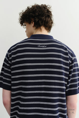 UNISEX SOFT STRIPED POLO KNIT NAVY