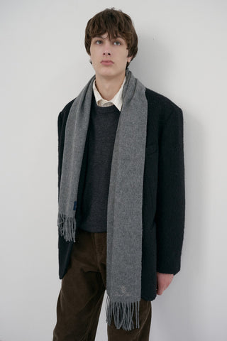 FRINGED CASHMERE MUFFLER MELANGE GREY