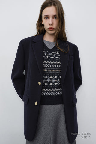 UNISEX CRAFTED V-NECK KNIT VEST NAVY