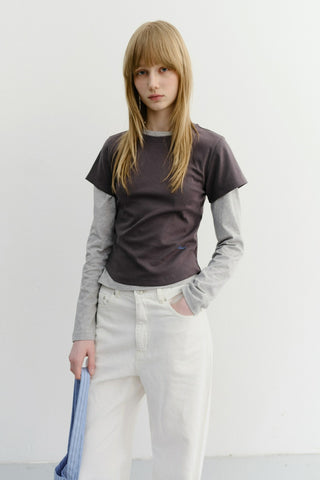 CURVED HEM SLIM TOP WASHED CHARCOAL GREY